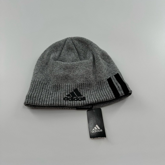 adidas Other - Adidas AEROREADY Grey Beanie w/ Black Logo & Stripes – NWT